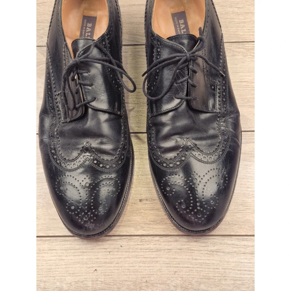 Bally Switzerland Mens Black Leather‎ Wingtip Goodyear Oxford Dress Shoes 10 E